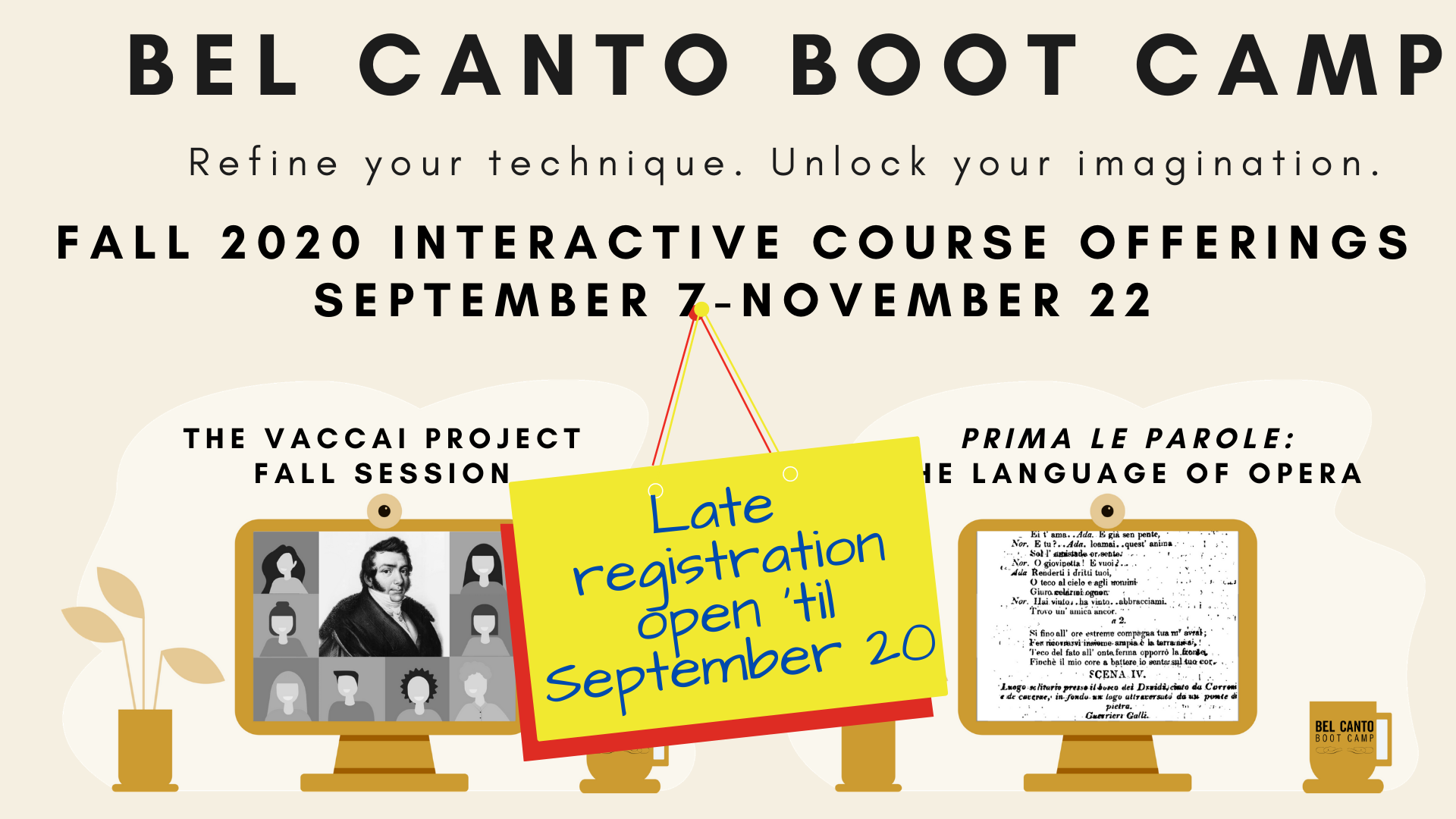 Sign on for Vaccai Fall 2020 and Prima le parole Bel Canto Boot Camp